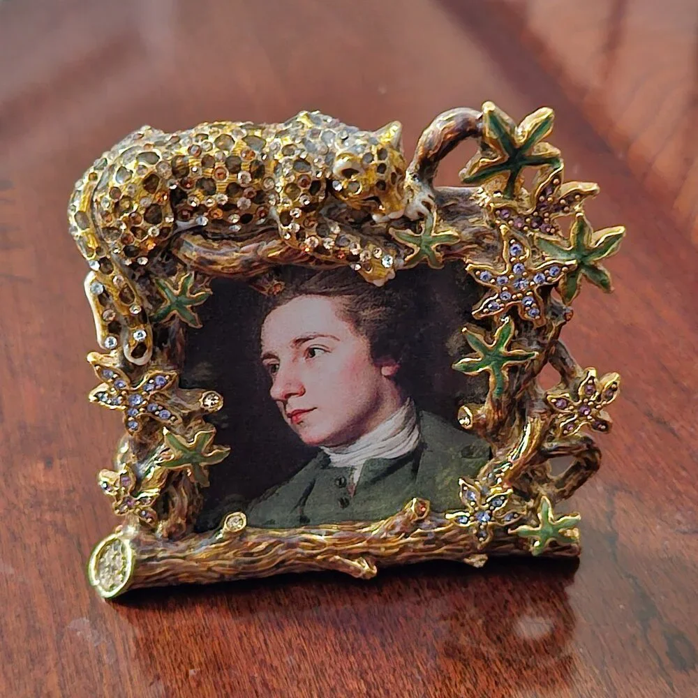 STUNNING RARE JAY STRONGWATER LEOAPARD JUNGLE SAFARI FLOWER CRYSTAL ENAMEL FRAME